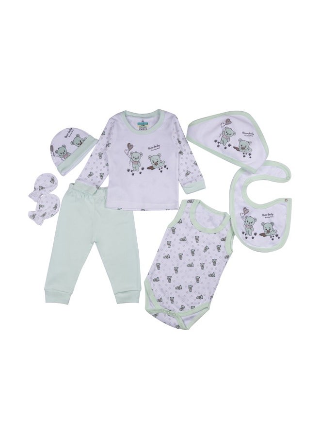 Babies Basic 7 Piece Unisex 100% Cotton Gift Set Include Bib, Pyjama, Mitten, Cap, Romper, Top And Bottom Set  - Image 1