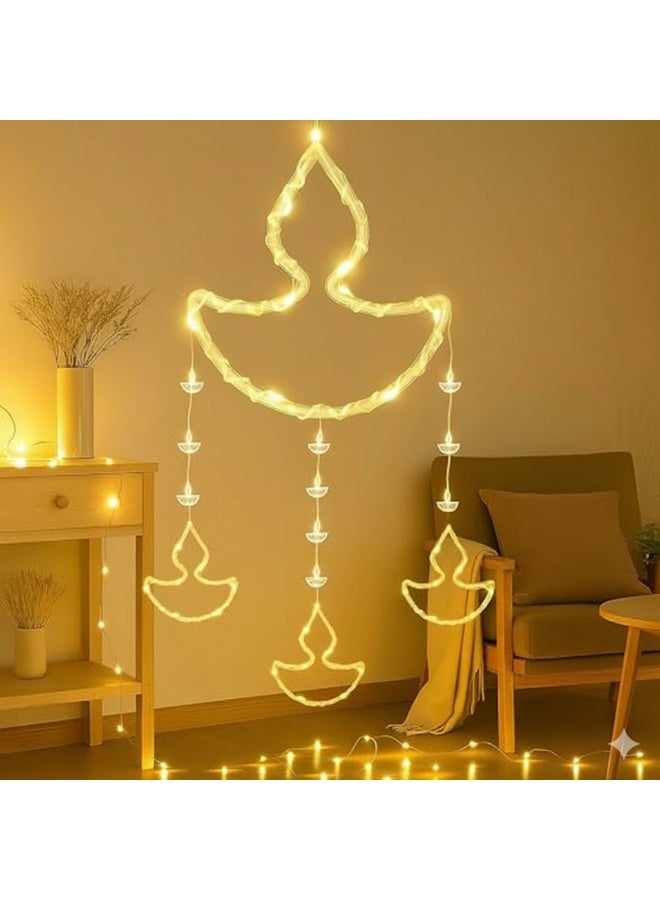 Diya Decorative Rope Light | 60x30cm Warm White Hanging Diya Shape LED Light with 2pin Plug for Diwali, Festival, Home, Balcony & Outdoor Decoration – DPL 1021 LED - Image 1