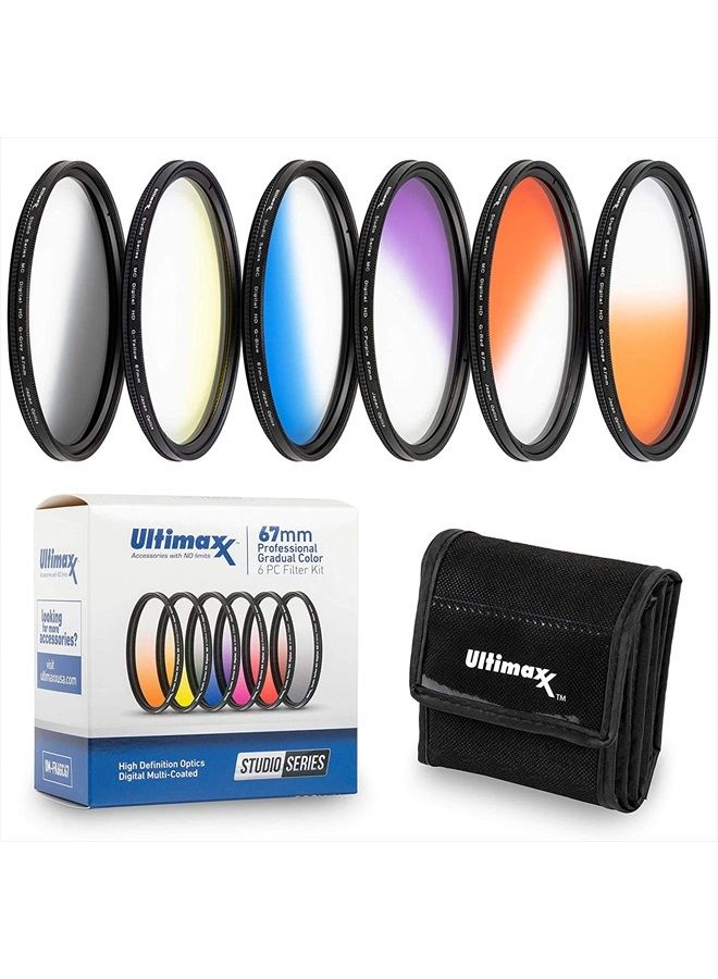 Ultimaxx 82MM Ultimaxx Professional Six Piece Gradual Color Filter Kit (Orange, Yellow, Blue, Purple, Red, Grey) for Camera Lens with 82MM Filter Thread and Protective Filter Pouch - Image 1