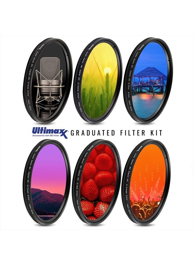 Ultimaxx 82MM Ultimaxx Professional Six Piece Gradual Color Filter Kit (Orange, Yellow, Blue, Purple, Red, Grey) for Camera Lens with 82MM Filter Thread and Protective Filter Pouch - Image 2