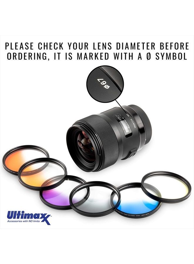 Ultimaxx 82MM Ultimaxx Professional Six Piece Gradual Color Filter Kit (Orange, Yellow, Blue, Purple, Red, Grey) for Camera Lens with 82MM Filter Thread and Protective Filter Pouch - Image 3