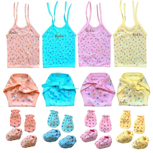 KmCho Hosiery Soft Quility for Newborns, Adorable Baby Jhabla, Nappy, and Mittens Combo for Comfort & Care, Perfect for Infant Skin – 4-Piece Set - Image 1