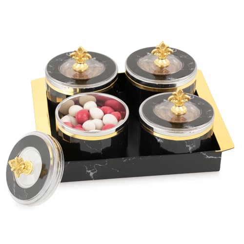 Nabhya Decor Steel 4pc Air-Tight Dry Fruit Container Tray Set With Lid & Serving Tray, Airtight Plastic Storage Container Set 500 ml (Grey) - Image 1
