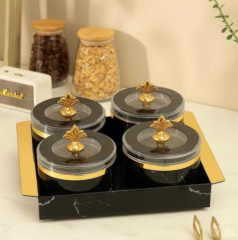 Nabhya Decor Steel 4pc Air-Tight Dry Fruit Container Tray Set With Lid & Serving Tray, Airtight Plastic Storage Container Set 500 ml (Grey) - Image 3