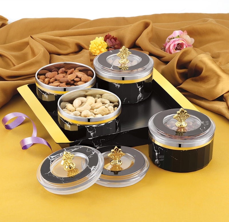 Nabhya Decor Steel 4pc Air-Tight Dry Fruit Container Tray Set With Lid & Serving Tray, Airtight Plastic Storage Container Set 500 ml (Grey) - Image 2