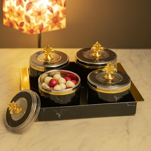 Nabhya Decor Steel 4pc Air-Tight Dry Fruit Container Tray Set With Lid & Serving Tray, Airtight Plastic Storage Container Set 500 ml (Grey) - Image 4