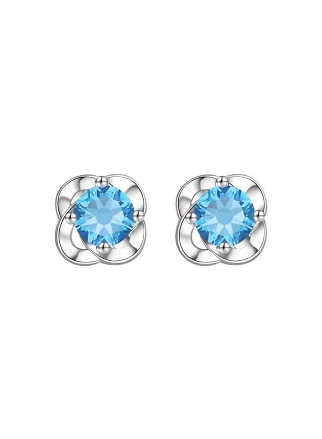 Manhe S999 Sterling Silver Four-leaf Clover Stud Earrings For Women, Ear elry, Wife's Gift, New Year Birthday Present For Girlfriend