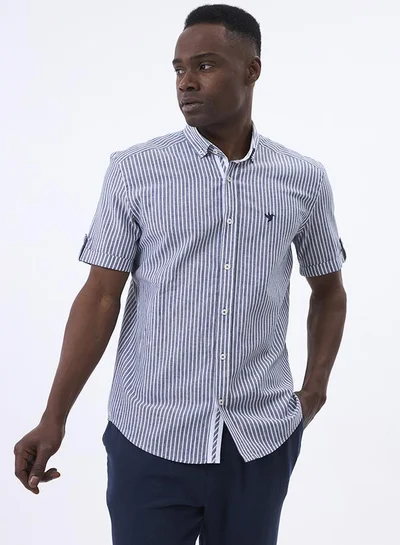 فيليكس هاردي Linen Blended Striped Short Sleeve Shirt for Men