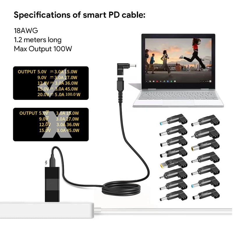 KFD USB C to DC Tip Power Adapter Kits Convert Cable Type-C PD Power Cable to Universal Laptop Jack Plugs 15 Connectors for MacBook HP Dell MSI Gateway LG Toshiba Lenovo Acer Asus Sony Samsung Laptop - Image 4