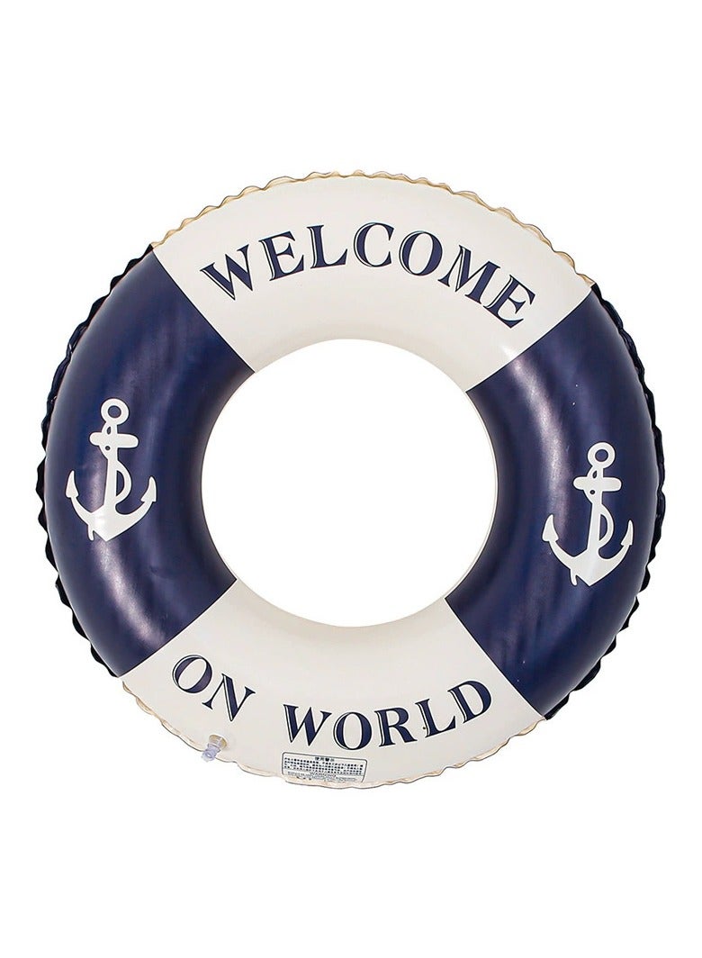 Goolsky 90cm Blue Anchor Inflatable Swim Ring – “Welcome to the World” Printed Double Air Chamber Pool Float for Adults - Image 1
