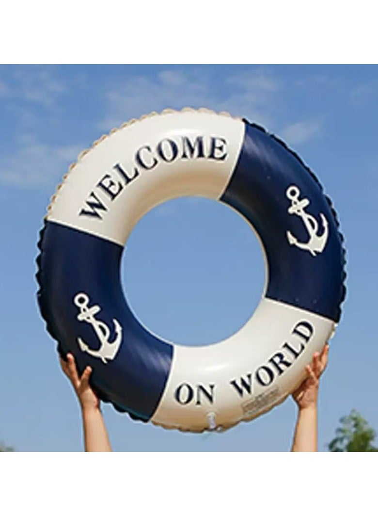 Goolsky 90cm Blue Anchor Inflatable Swim Ring – “Welcome to the World” Printed Double Air Chamber Pool Float for Adults - Image 2