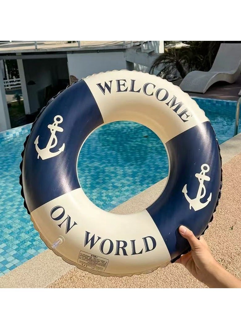 Goolsky 90cm Blue Anchor Inflatable Swim Ring – “Welcome to the World” Printed Double Air Chamber Pool Float for Adults - Image 3