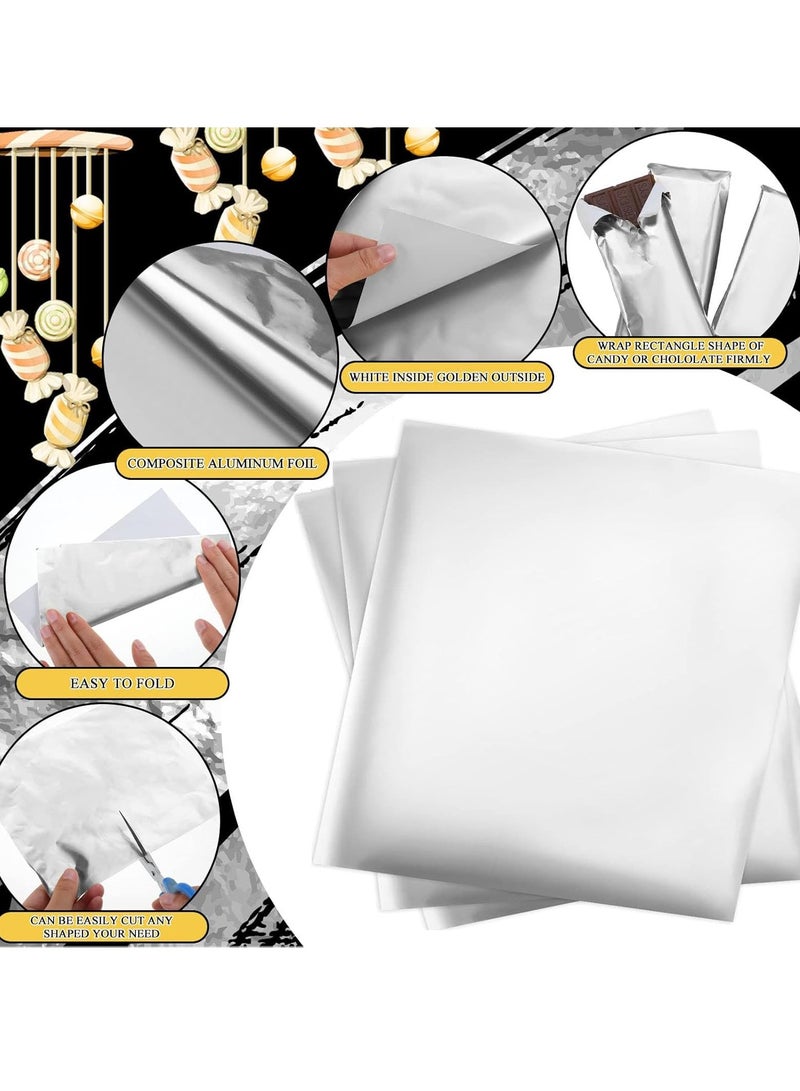 TRASSLE 200 Pcs Chocolate Candy Wrappers Aluminum Foil, Candy Bar Wrappers with Thick Paper Backing Foil Sheets for Food DIY,Candies Wrapping Packing Gifts, 7.87 x 7.87 Inch - Image 3