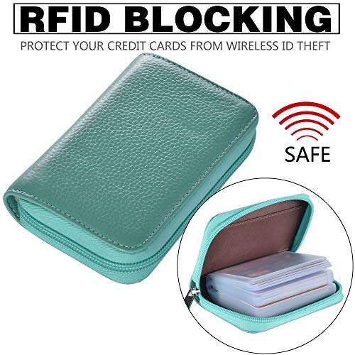 Easyoulife Genuine Leather Credit Card Holder Zipper Wallet With 26 Card Slots (Teal) - Image 4