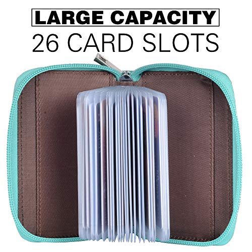 Easyoulife Genuine Leather Credit Card Holder Zipper Wallet With 26 Card Slots (Teal) - Image 2