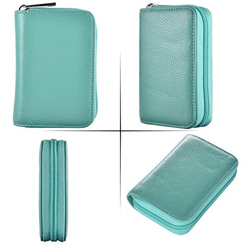 Easyoulife Genuine Leather Credit Card Holder Zipper Wallet With 26 Card Slots (Teal) - Image 5