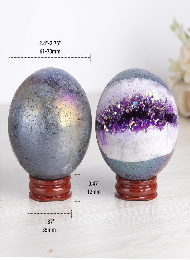 Rockcloud Titanium Coated Purple Quartz Crystal Sphere with Wood Stand, Natural Rock Crystal Geode Ball for Divination Home Decor, 61-70mm - Image 2