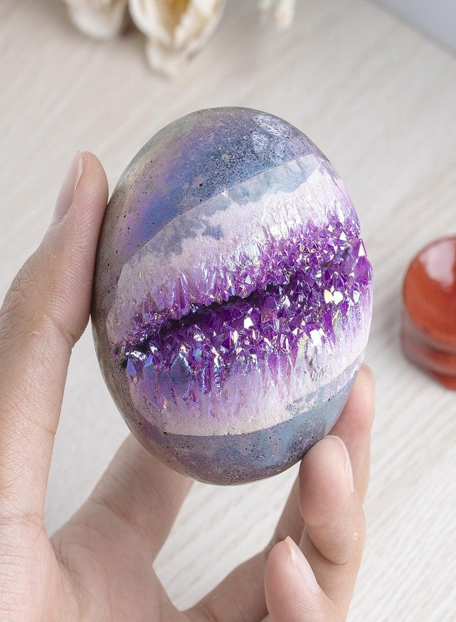 Rockcloud Titanium Coated Purple Quartz Crystal Sphere with Wood Stand, Natural Rock Crystal Geode Ball for Divination Home Decor, 61-70mm - Image 5