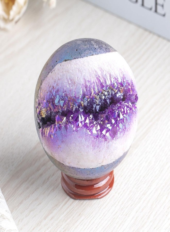 Rockcloud Titanium Coated Purple Quartz Crystal Sphere with Wood Stand, Natural Rock Crystal Geode Ball for Divination Home Decor, 61-70mm - Image 4