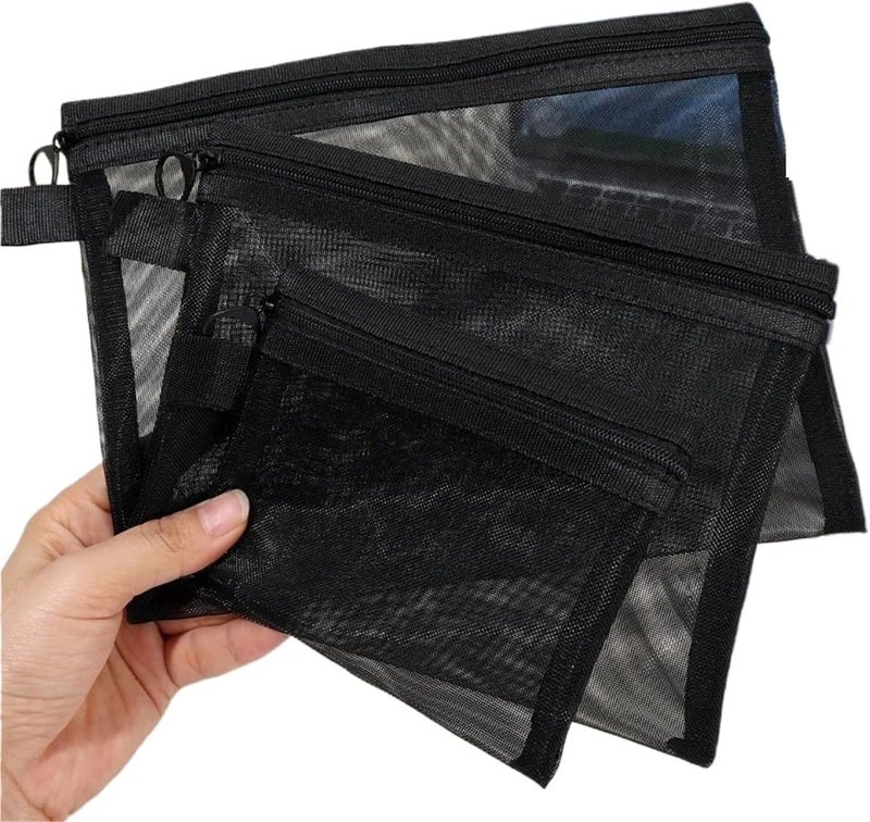 1/3pcs Mesh Clear Cosmetic Bags Small Large Black Zipper Travel Toiletry Organizer Lipstick Storage Pouch(Medium) - Image 3