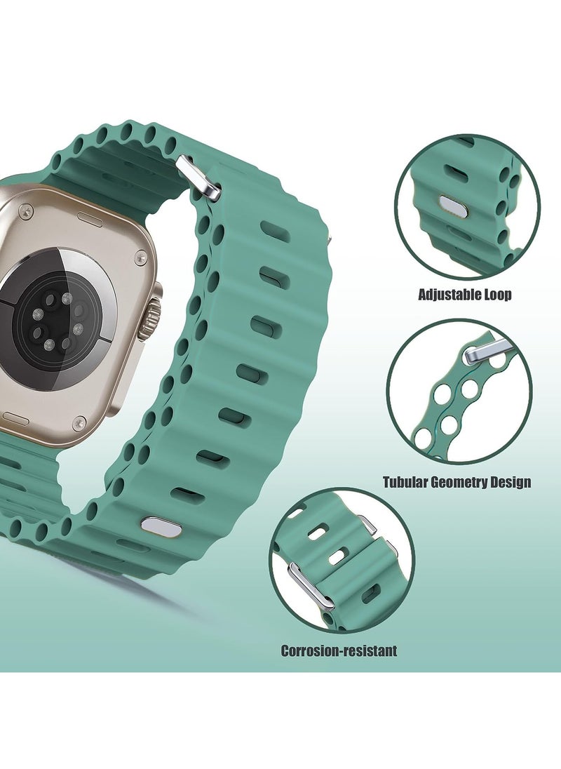 Color Fans - Apple Watch Ultra Ocean Band 49mm 45mm 44mm 42mm for Men Women, Soft Silicone Sport Band Replacement Strap for Apple Watch Ultra iWatch Series 8 7 SE 6 5 4 3 2 1 Cactus - Image 1