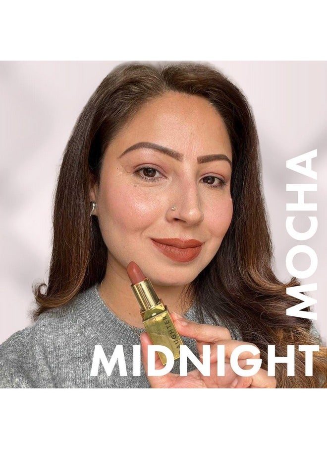 أرض البنت - أحمر شفاه طبيعي Midnight Mocha | لون شفاه خفيف الوزن عالي الصبغة نباتي | أحمر شفاه مخملي كريمي يدوم طويلاً مع فيتامين E والباكوتشيول | طبيعي مع حماية من الأشعة فوق البنفسجية | 4G - Image 1