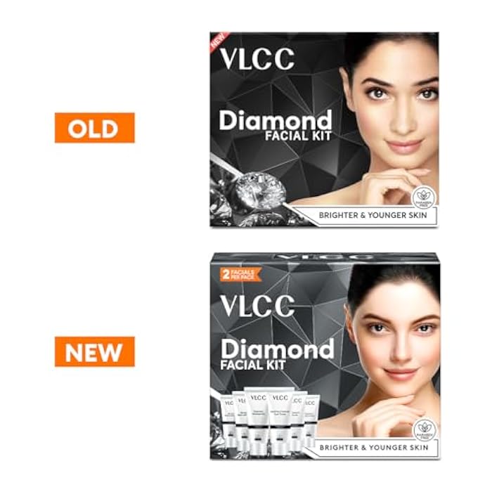 VLCC Diamond Facial Kit - Single Use | Salon Like Facial at Home in Just 6-Steps | Includes Cleanser, Scrub, Cream, Face Pack & Moisturizing Gels | 2.12 Oz/60g - Image 2
