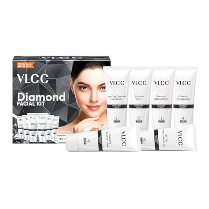 VLCC Diamond Facial Kit - Single Use | Salon Like Facial at Home in Just 6-Steps | Includes Cleanser, Scrub, Cream, Face Pack & Moisturizing Gels | 2.12 Oz/60g - Image 3