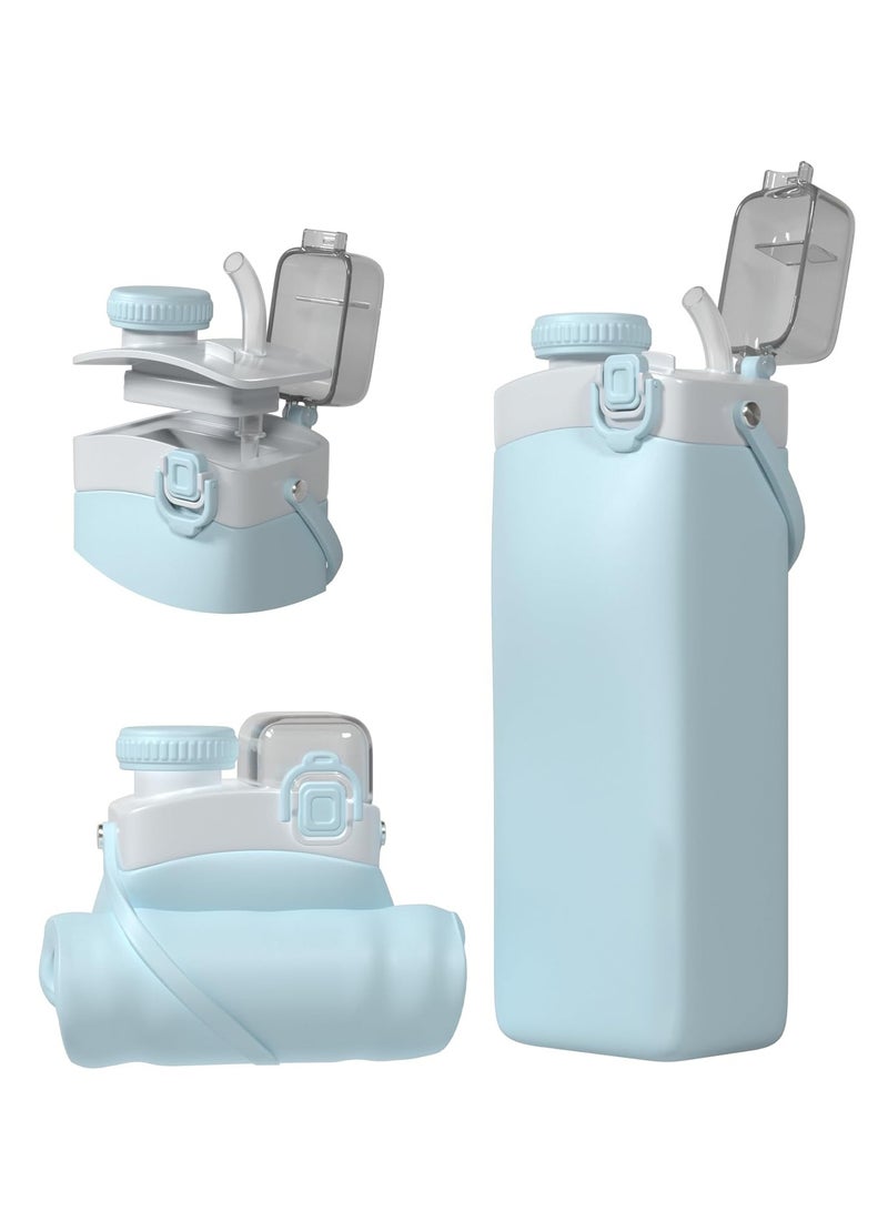 KASTWAVE Collapsible Water Bottles, BPA Free Water Bottle, Leakproof Straw Clamping Lid, Reusable Portable Sports Water Bottle, Easy Squeeze Bottle for Gym Camping Hiking Travel Must Have, Teal - Image 1