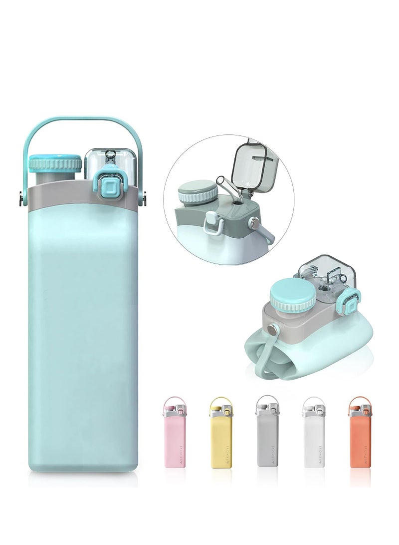 KASTWAVE Collapsible Water Bottles, BPA Free Water Bottle, Leakproof Straw Clamping Lid, Reusable Portable Sports Water Bottle, Easy Squeeze Bottle for Gym Camping Hiking Travel Must Have, Teal - Image 4