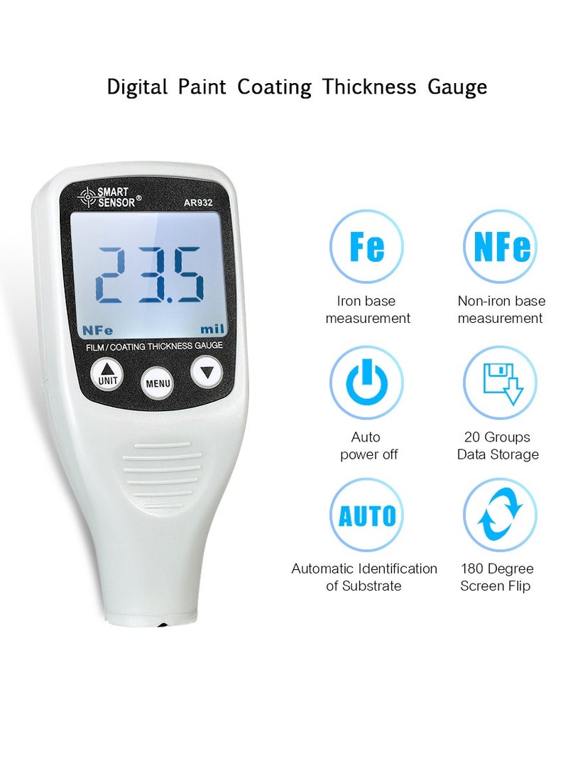 SMART SENSOR - Digital Paint Coating Thickness Gauge Handheld Coatings Thickness Tester with Auto Function Fe/NF Probe Car Detector Automotive Coating Refinishing Cars Paint Tester Meter (0～1700um) - Image 1