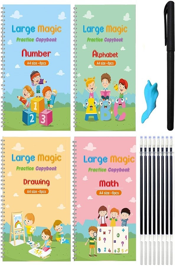 Avedia Sank Magic Calligraphy, Homeschool Supplies, Preschool workbook, Numbers & English & Drawing & Mathematics Auto Fade Pen & 4Books - 8 Riffile 1 Grip 1 Cover (Small) - Image 1