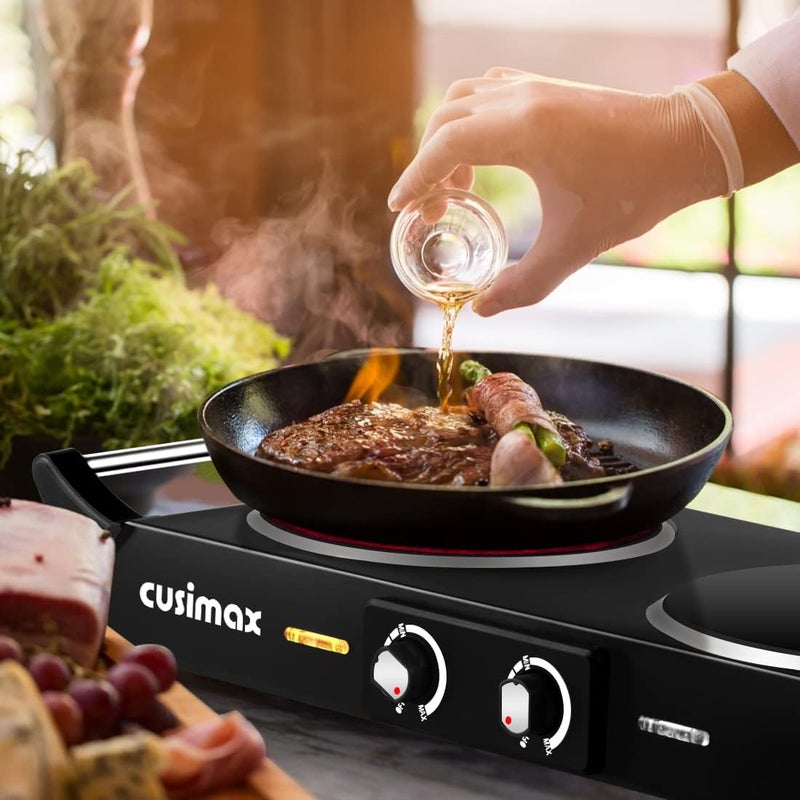 CUSIMAX Infrared Hot Plate 900W+1200W with Portable Anti-scald Handles Countertop Burner for Cooking, Independent Temperature Electric Stove for All Cookwares, Black - Image 5