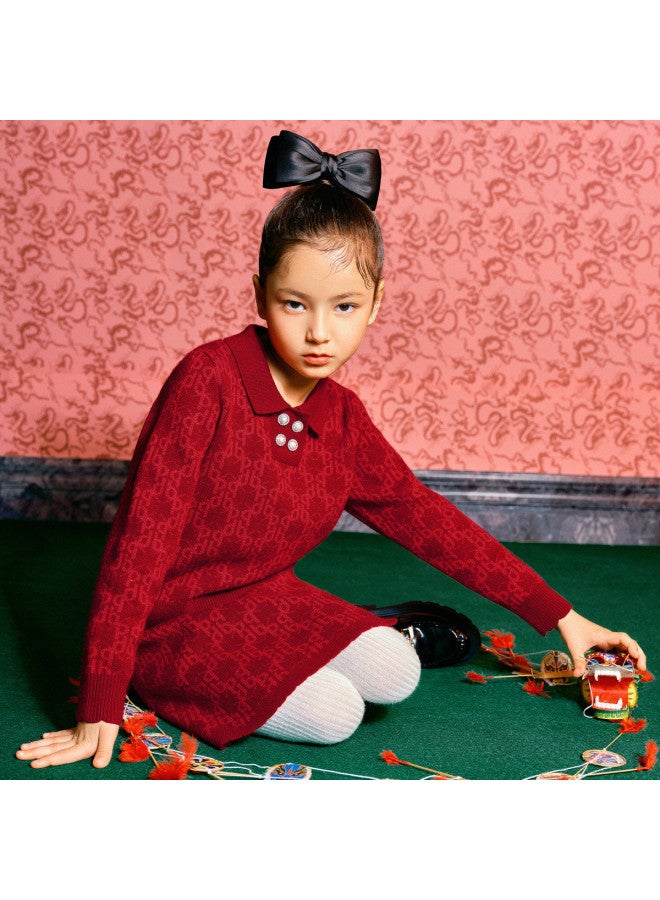 Balabala Premium Collection Spring Wool Long Sleeve Dress Set - New Chinese Style - Image 3