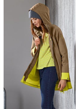 Women Hooded Long Sleeve Rain Jacket, Brown