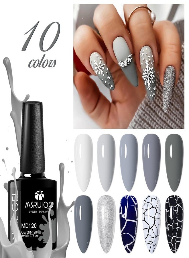 MSRUIOO Grey Gel Nail Polish Set 3D Crackle Nail Gel Nail Polish, Gray Tone Dark Collection Cracked Black Gel Polish Amazing Cool Crackle Effect Nail Art Kit 12PCS Manicure Gift - Image 4