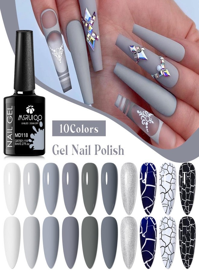 MSRUIOO Grey Gel Nail Polish Set 3D Crackle Nail Gel Nail Polish, Gray Tone Dark Collection Cracked Black Gel Polish Amazing Cool Crackle Effect Nail Art Kit 12PCS Manicure Gift - Image 3