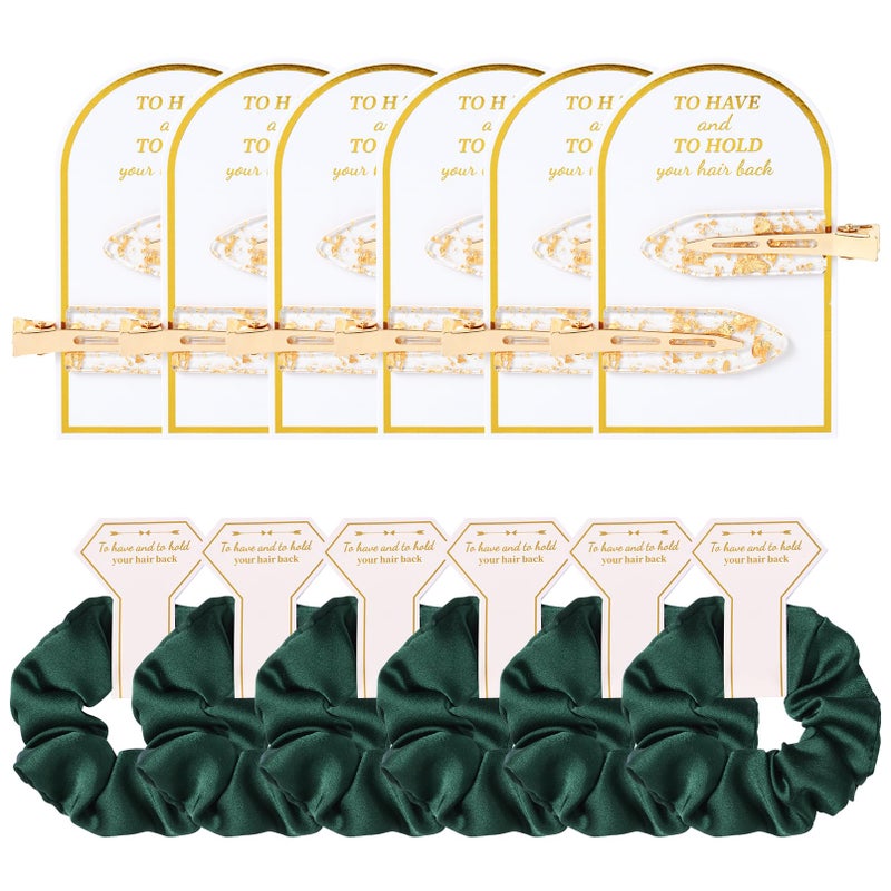 Aileam 12 PCS Hair Accessories Bridesmaid Proposal Gifts, Including Gold Glitter Bridesmaid Hair Clips and Silk Satin Soft Bridesmaid Hair Scrunchies, Women's Wedding Favor - Image 1