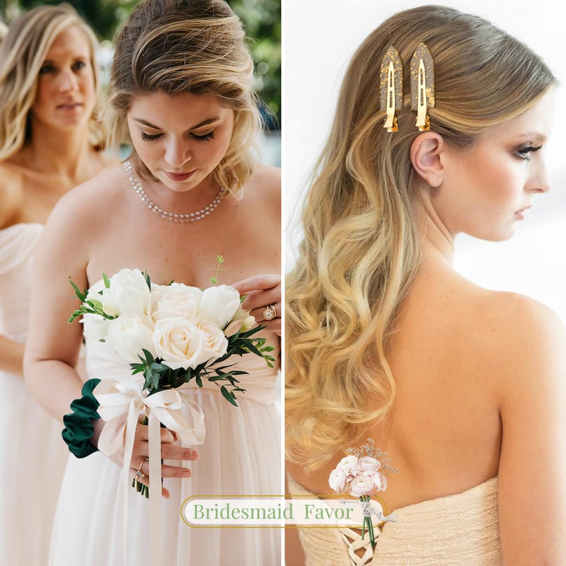 Aileam 12 PCS Hair Accessories Bridesmaid Proposal Gifts, Including Gold Glitter Bridesmaid Hair Clips and Silk Satin Soft Bridesmaid Hair Scrunchies, Women's Wedding Favor - Image 3