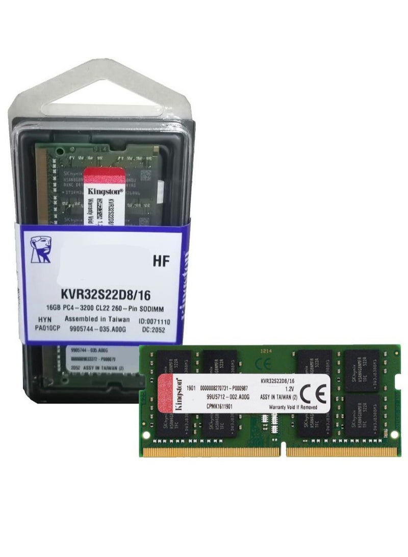 Kingston Ram KVR32S22D8/16 Laptop 16Gb 3200Mt/s DDR4 Non-ECC CL22 SODIMM 2Rx8 - Image 2