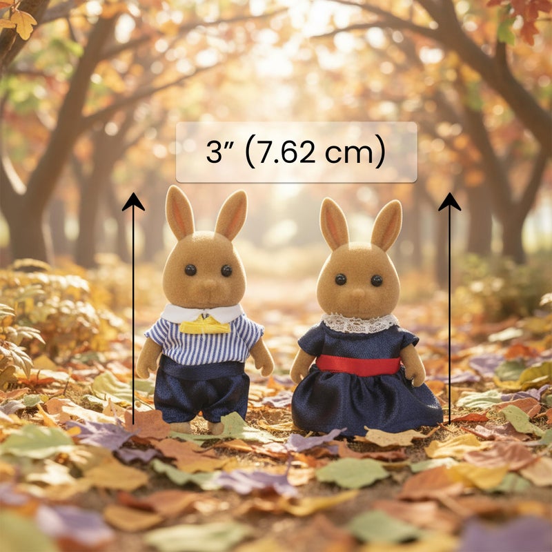 OLEOCA Family Brown Rabbit Figures â€” Set of 2 Collectible Flocked Mini Dolls with Removable Clothes, Miniature Dollhouse Pretend Play Figures for Kids Ages 3+ - Image 3