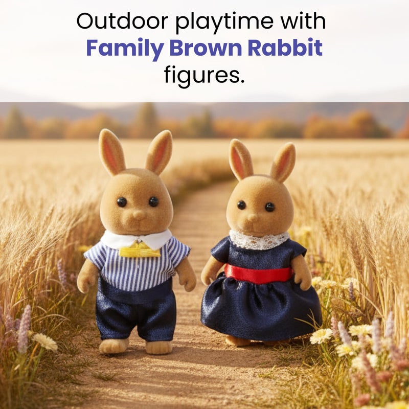 OLEOCA Family Brown Rabbit Figures â€” Set of 2 Collectible Flocked Mini Dolls with Removable Clothes, Miniature Dollhouse Pretend Play Figures for Kids Ages 3+ - Image 2