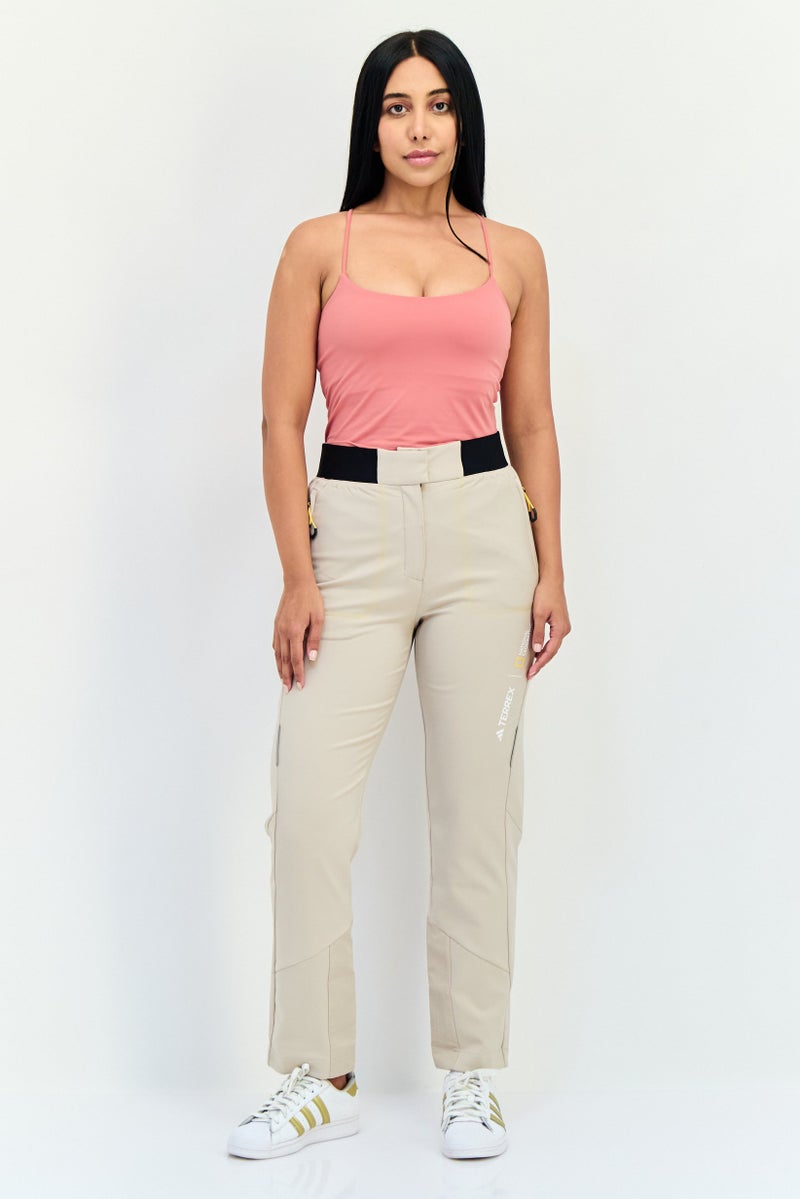 Adidas Women Sportswear Fit Outdoor Track Pants, Beige  - Image 4
