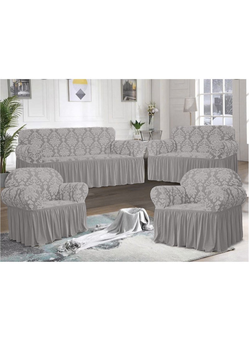 EVORY HOME Sofa Cover Jacquard 4-Pieces Set of 7-Seater (3+2+1+1) Super Stretchable Anti-Wrinkle Slip Resistant Furniture Protector  - Image 1