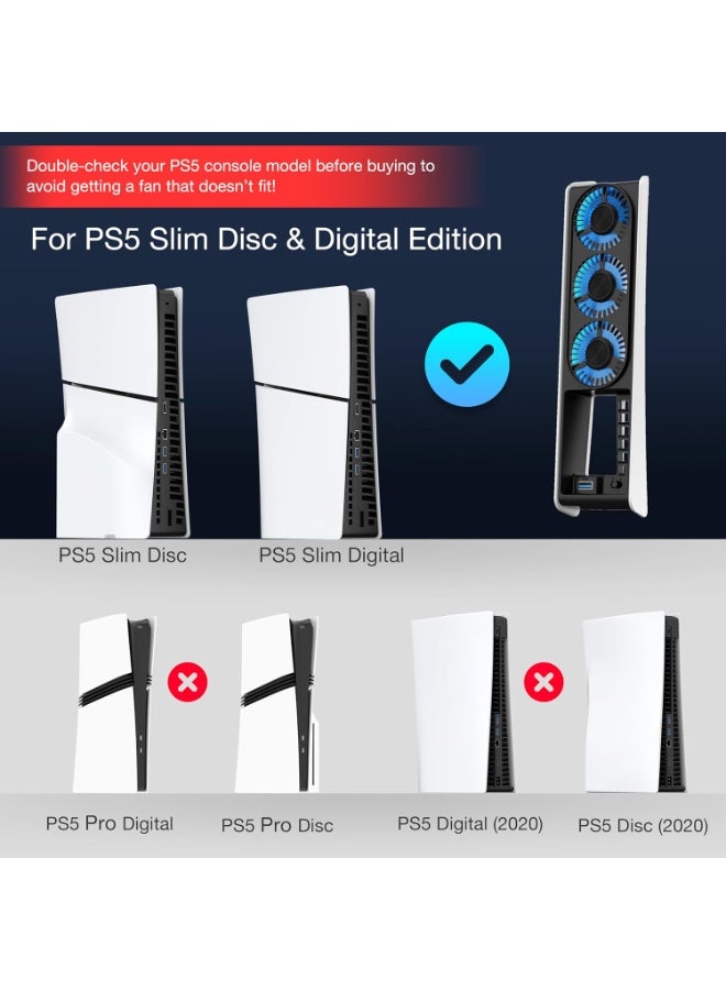 مروحة تبريد لـ PS5 Slim ، مروحة تبريد هادئة مع ضوء LED لـ Playstation 5 Slim Console / Digital & Discs Edition - Image 3