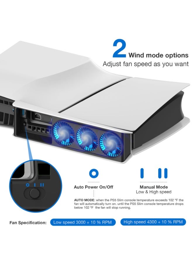 مروحة تبريد لـ PS5 Slim ، مروحة تبريد هادئة مع ضوء LED لـ Playstation 5 Slim Console / Digital & Discs Edition - Image 4