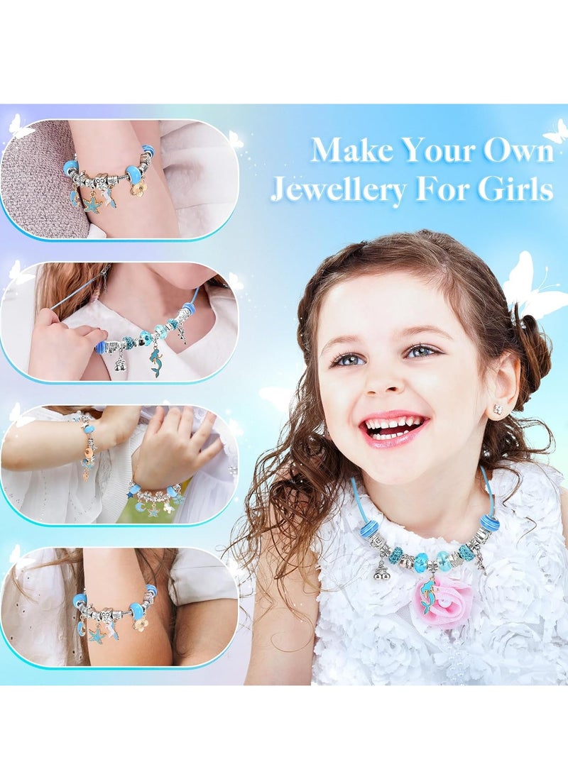 Girl Jewelry Bracelet Making Kit Jewelry Box for Girl 63 Pcs DIY Beads Bracelet for Kids 3-12 Years(Blue HK484) - Image 3