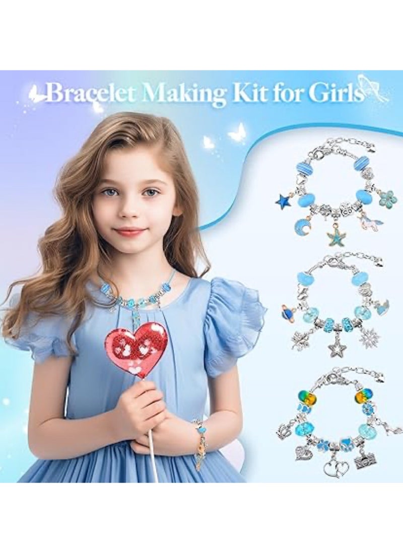 Girl Jewelry Bracelet Making Kit Jewelry Box for Girl 63 Pcs DIY Beads Bracelet for Kids 3-12 Years(Blue HK484) - Image 4