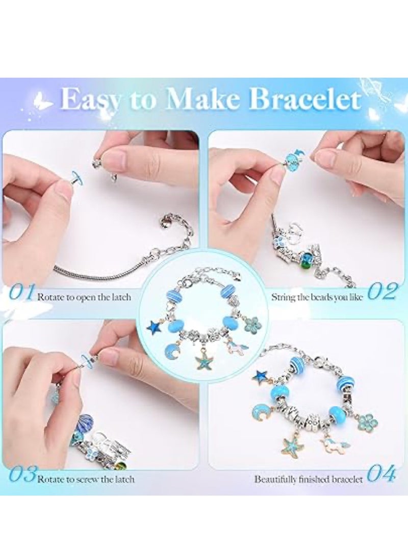 Girl Jewelry Bracelet Making Kit Jewelry Box for Girl 63 Pcs DIY Beads Bracelet for Kids 3-12 Years(Blue HK484) - Image 5