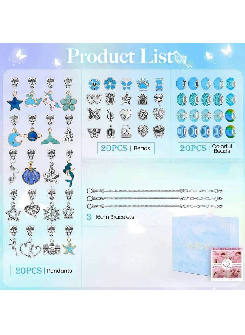 Girl Jewelry Bracelet Making Kit Jewelry Box for Girl 63 Pcs DIY Beads Bracelet for Kids 3-12 Years(Blue HK484) - Image 2